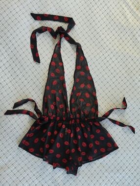 Adore Me Black + Red Lip Kisses, Bedtime Sexy Lingerie Romper